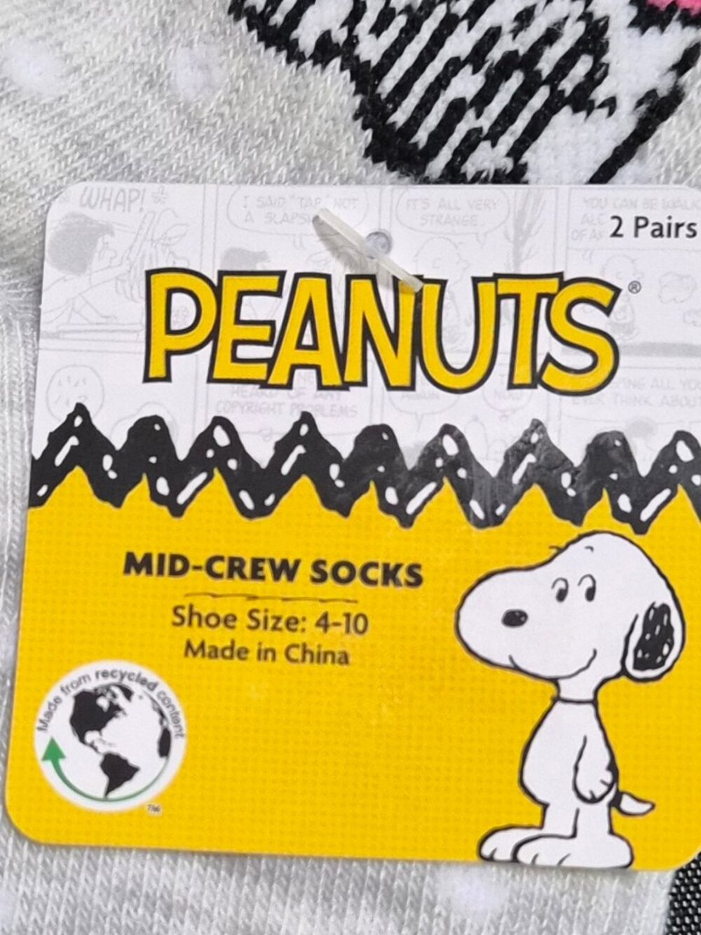 2-Pk Peanuts Womens Mid Crew Mom Socks Size 9-11 Fits Shoe Size 4-10 Lightweight - Picture 3 of 6